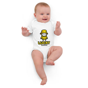 Little Lucky organic baby bodysuit yellow bucket hat character Norpex Canada