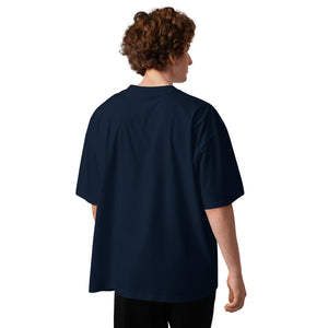 Slow Bloom men's oversized tee — a bee resting on a blooming flower, Quiet Hours series by Norpex