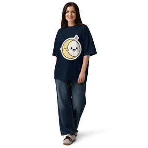 Same Moon women's oversized tee — kawaii moon with two faces, Quiet Hours series by Norpex