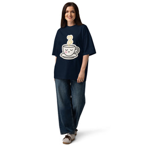 Steeping women's oversized tee — sleepy teacup with heart-shaped steam, Quiet Hours series by Norpex