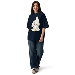 Almost Asleep women's oversized tee — sleepy bunny holding a star, Quiet Hours series by Norpex