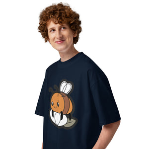 Slow Bloom men's oversized tee — a bee resting on a blooming flower, Quiet Hours series by Norpex
