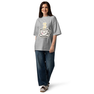 Steeping women's oversized tee — sleepy teacup with heart-shaped steam, Quiet Hours series by Norpex