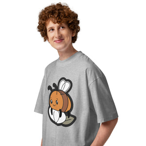Slow Bloom men's oversized tee — a bee resting on a blooming flower, Quiet Hours series by Norpex