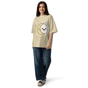 Same Moon women's oversized tee — kawaii moon with two faces, Quiet Hours series by Norpex