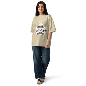Steeping women's oversized tee — sleepy teacup with heart-shaped steam, Quiet Hours series by Norpex
