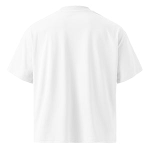 Wide Awake men's oversized tee — a fluffy dog wide awake and alert, Quiet Hours series by Norpex