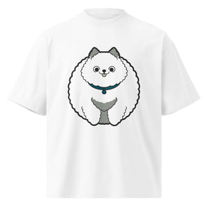 Wide Awake men's oversized tee — a fluffy dog wide awake and alert, Quiet Hours series by Norpex