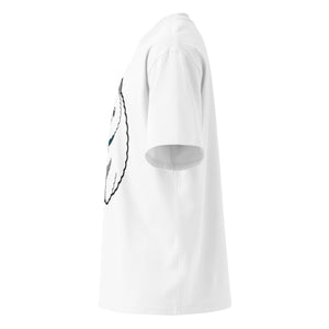 Wide Awake men's oversized tee — a fluffy dog wide awake and alert, Quiet Hours series by Norpex